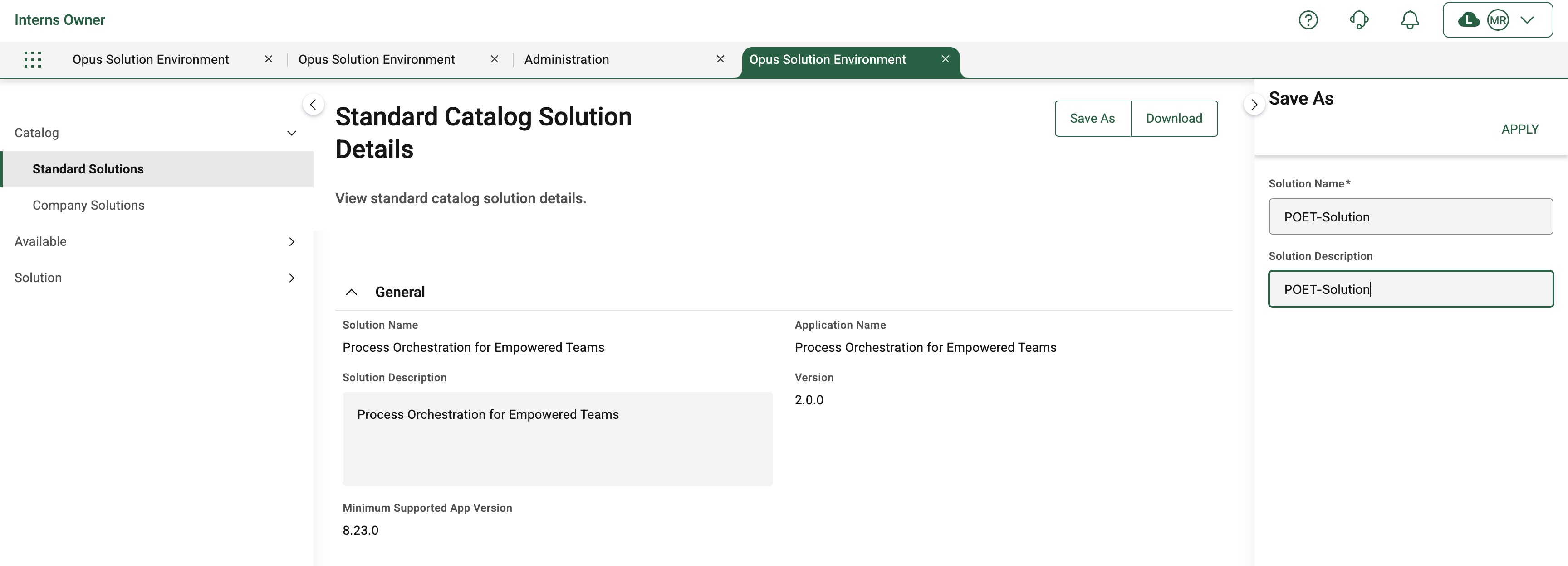 Standard Catalog Solution Details page